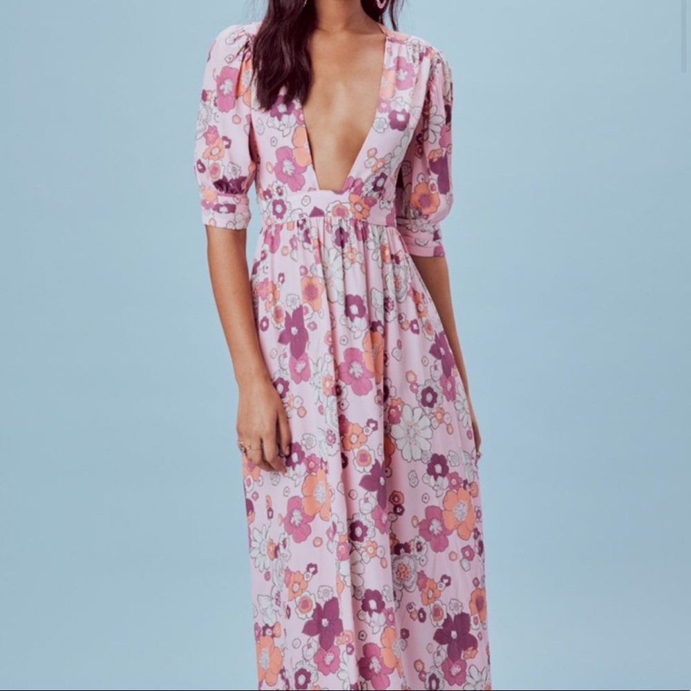For Love & Lemons Magnolia Maxi Dress Pink Blossom - Picture 1 of 3